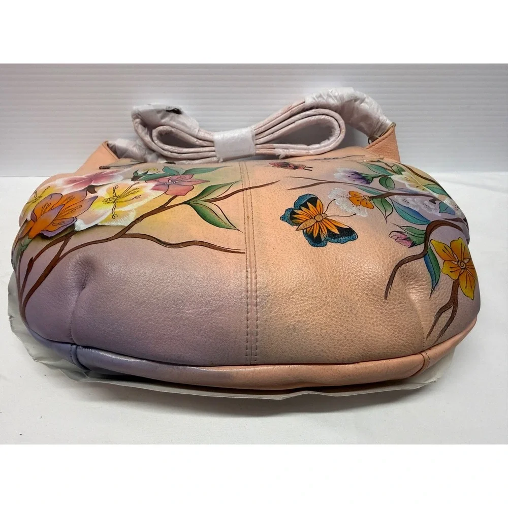 Anuschka Hand-Painted Leather FLAP PURSE SADDLE BAG JAPANESE GARDEN W/ POUCHES
